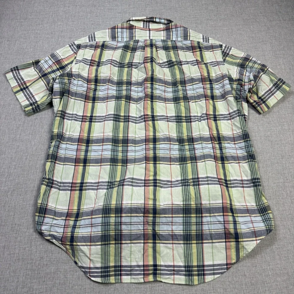 Ralph Lauren Classic Fit Button-Down Shirt Men L Green Plaid Cotton Short Sleeve